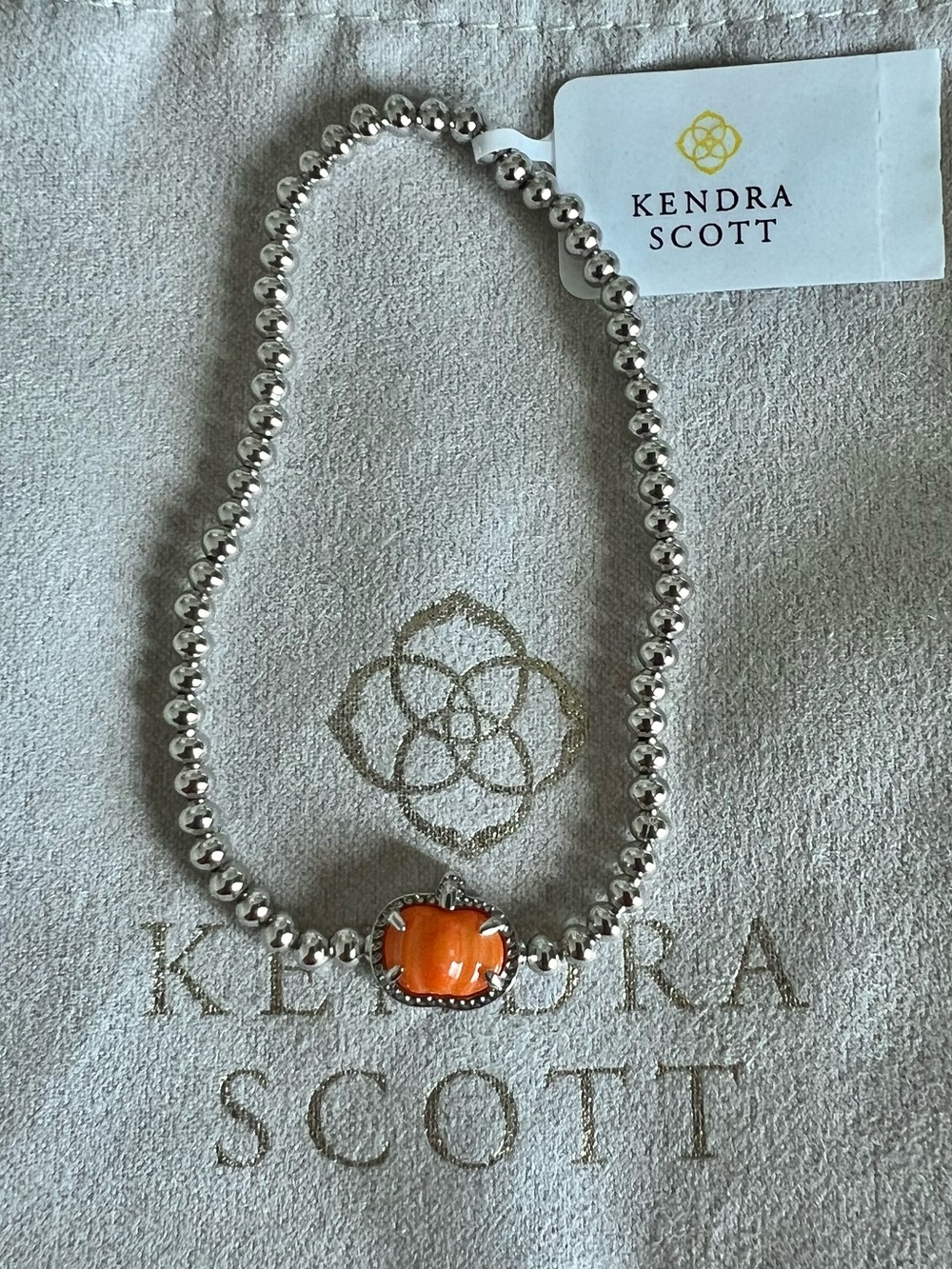 NWT Kendra Scott Silver Pumpkin Beaded Stretch Bracelet